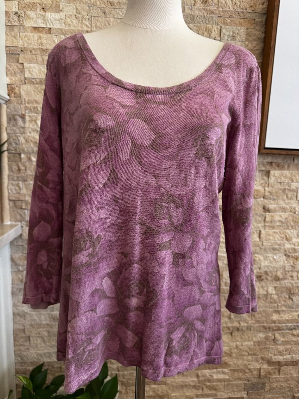 J. Jill Lightweight Sweater, Pink/Purple Flowers, Large